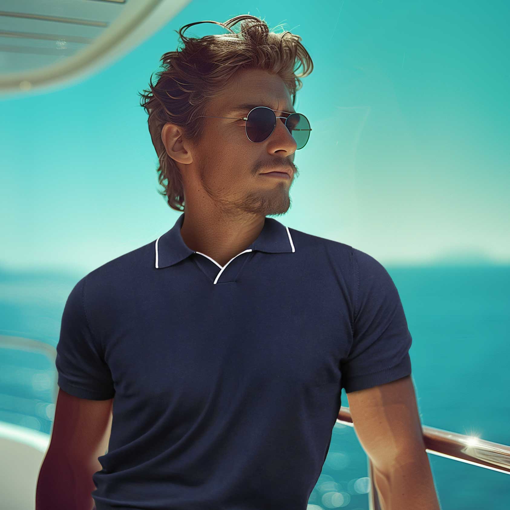 Canali Open Neck Knitted Polo in Navy