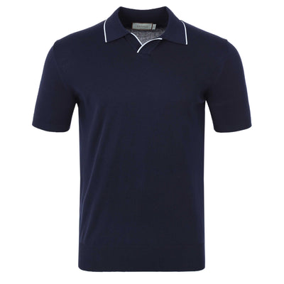 Canali Open Neck Knitted Polo in Navy