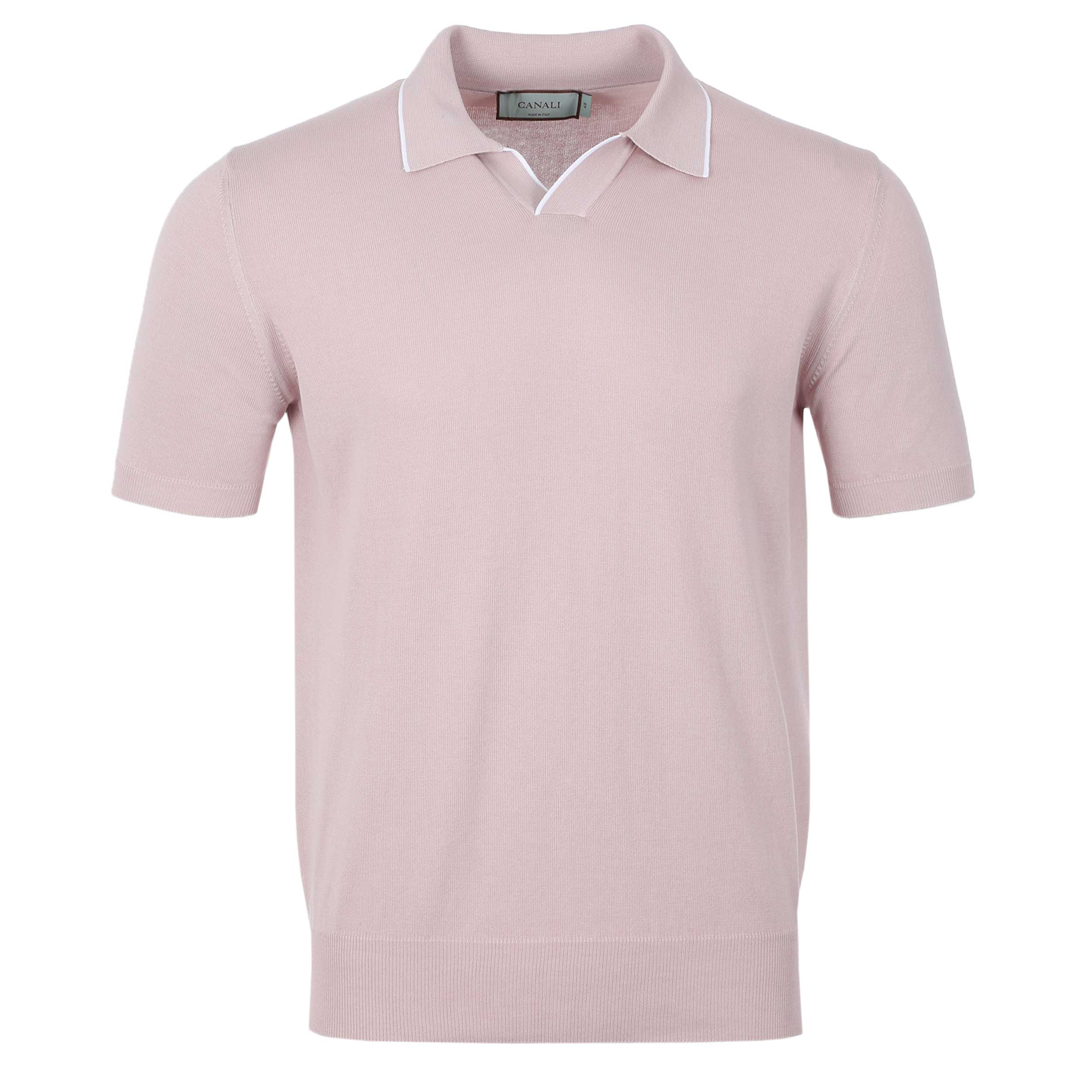 Canali Open Neck Knitted Polo in Pink