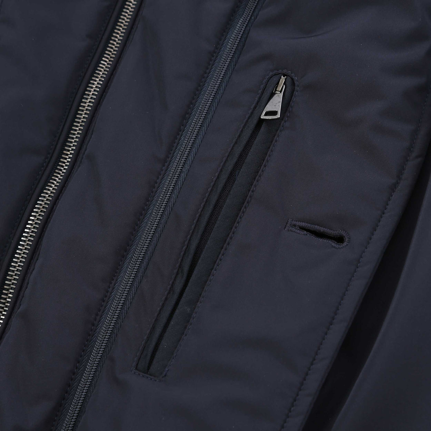 Canali Rain Coat in Navy Zip Pocket