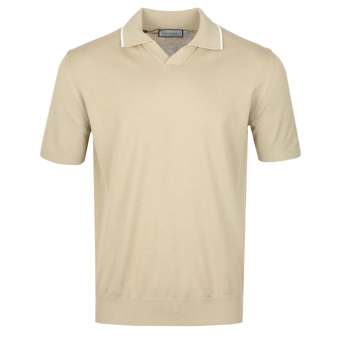 Canali Skipper Collar Knitted Polo in Beige