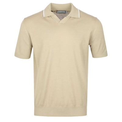 Canali Skipper Collar Knitted Polo in Beige