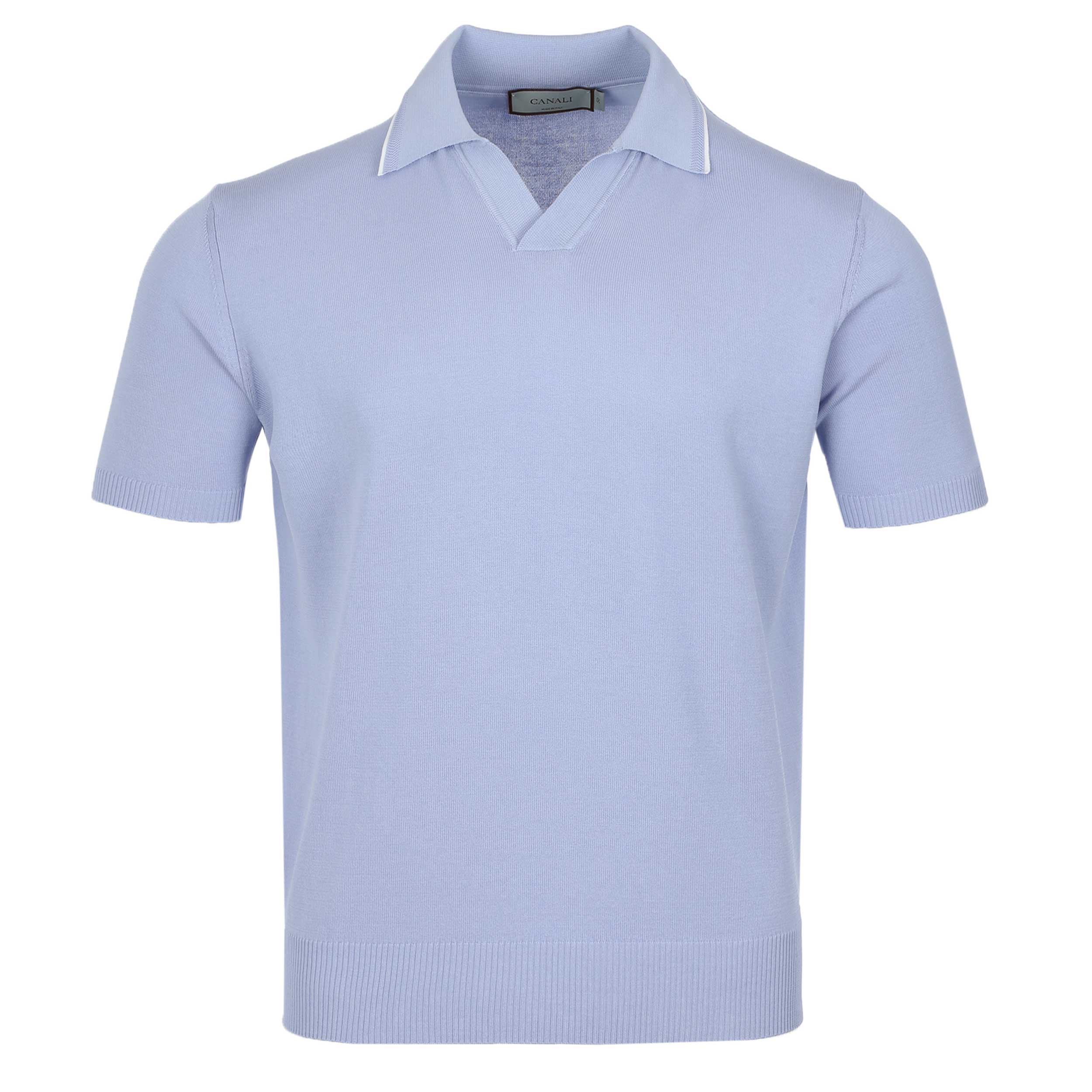 Canali Skipper Collar Knitted Polo in Lilac