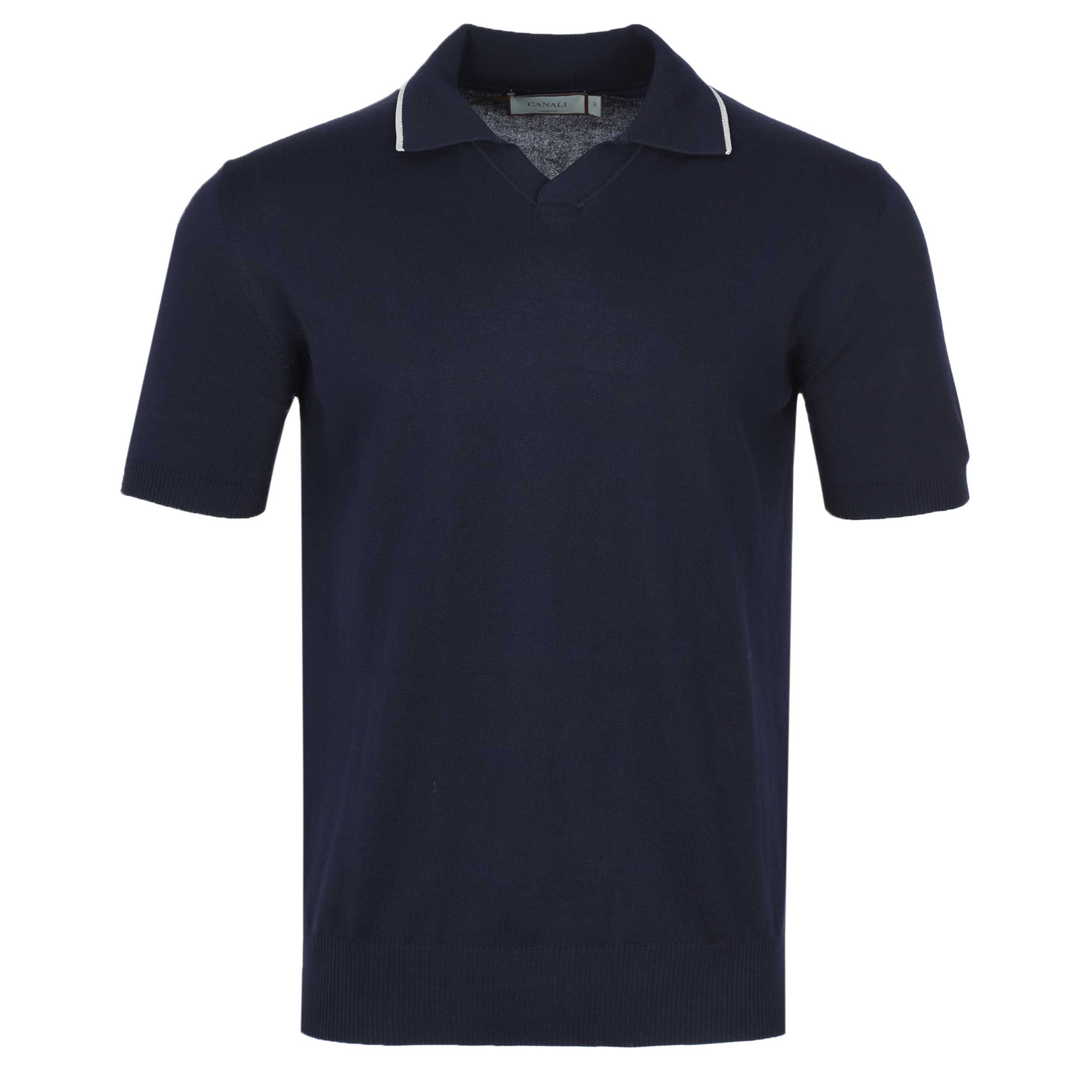 Canali Skipper Collar Knitted Polo in Navy