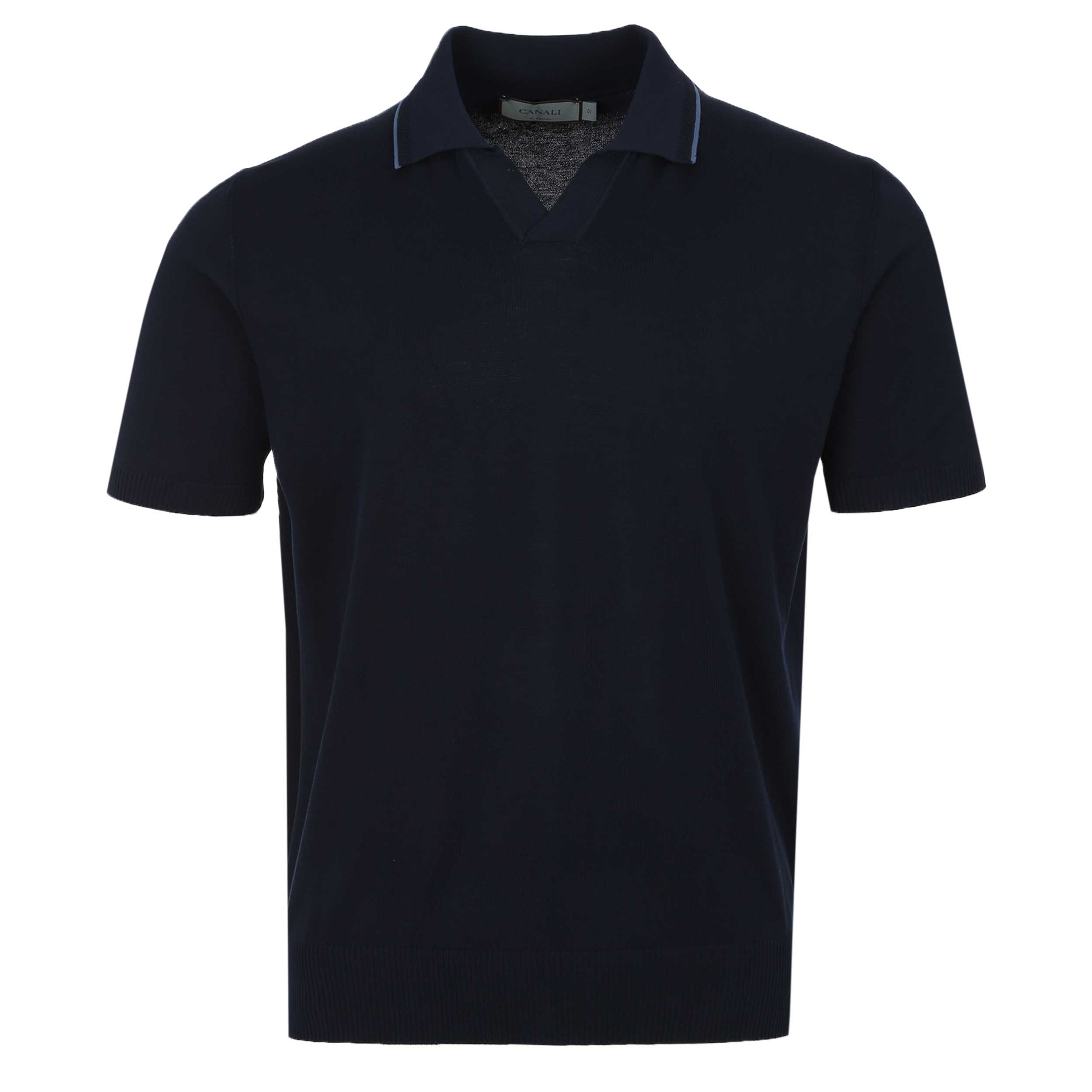 Canali Skipper Collar Knitted Polo in Navy