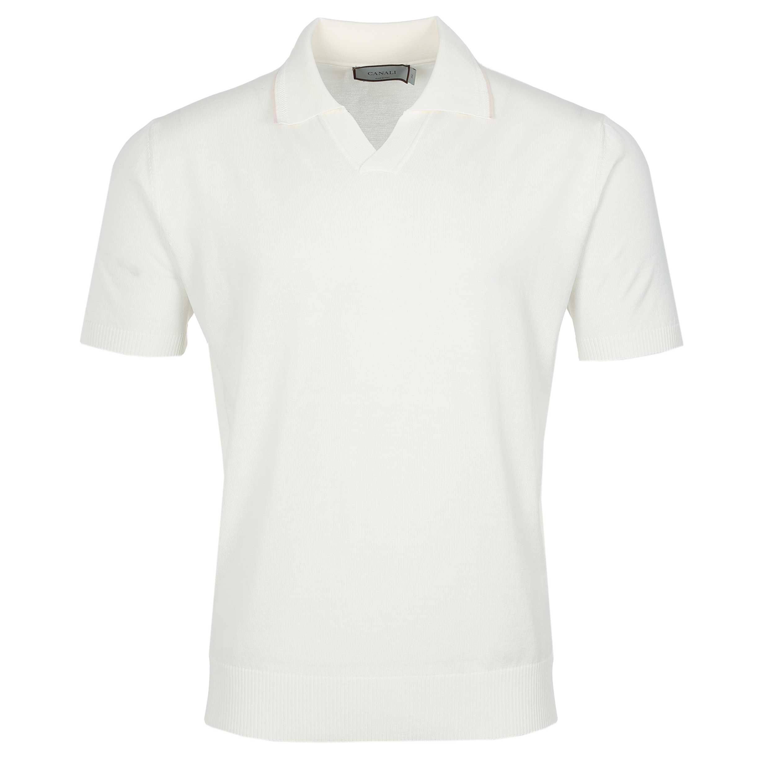 Canali Skipper Collar Knitted Polo in White