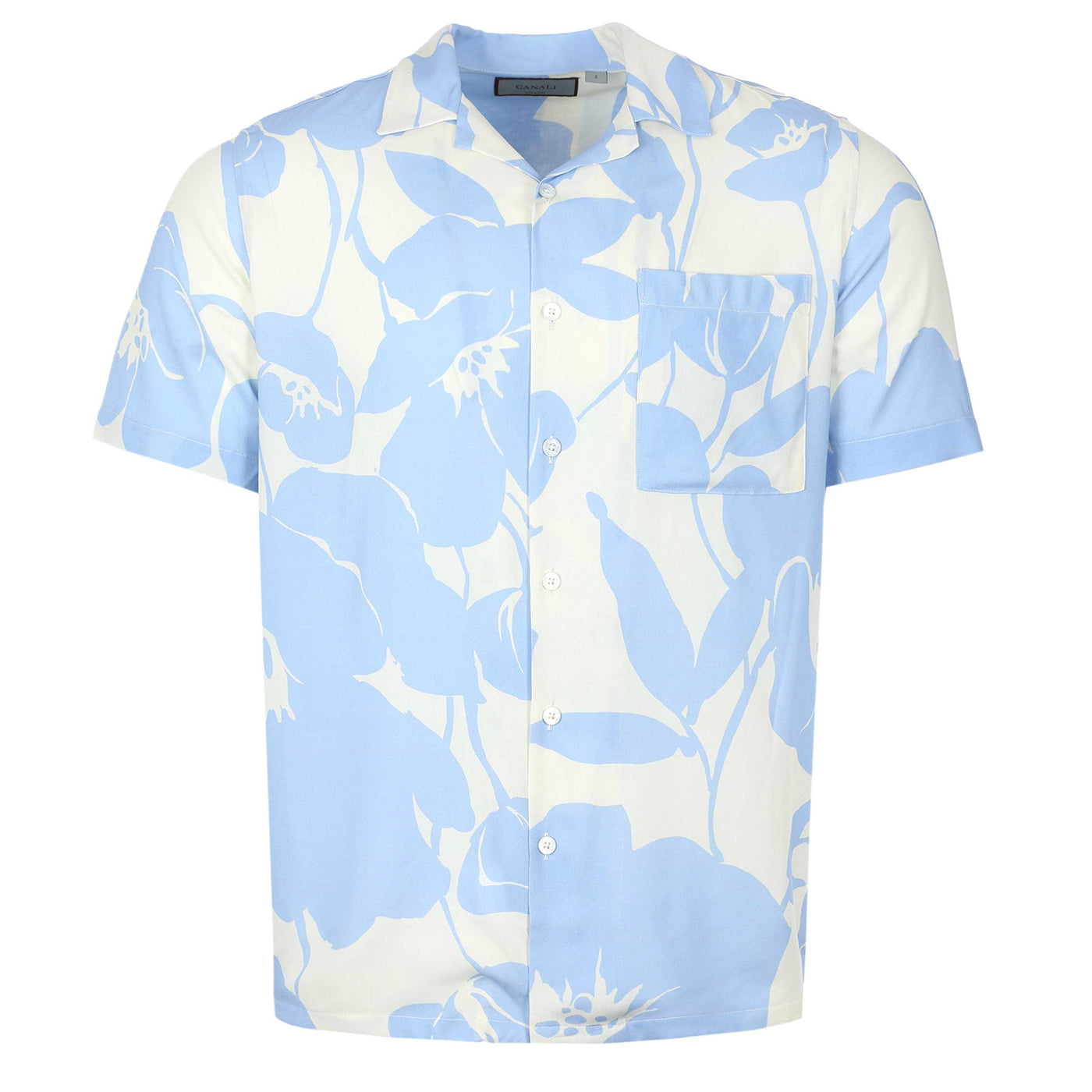 Canali Sky Blue Floral SS Shirt in Light Blue Floral