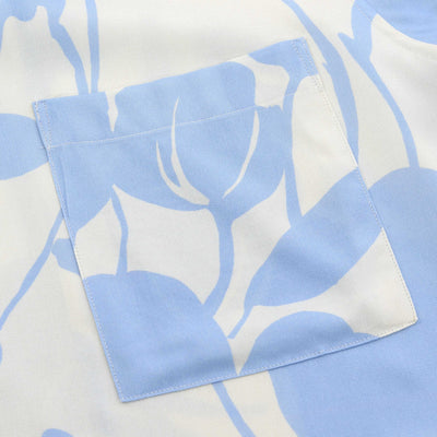 Canali Sky Blue Floral SS Shirt in Light Blue Floral Pocket