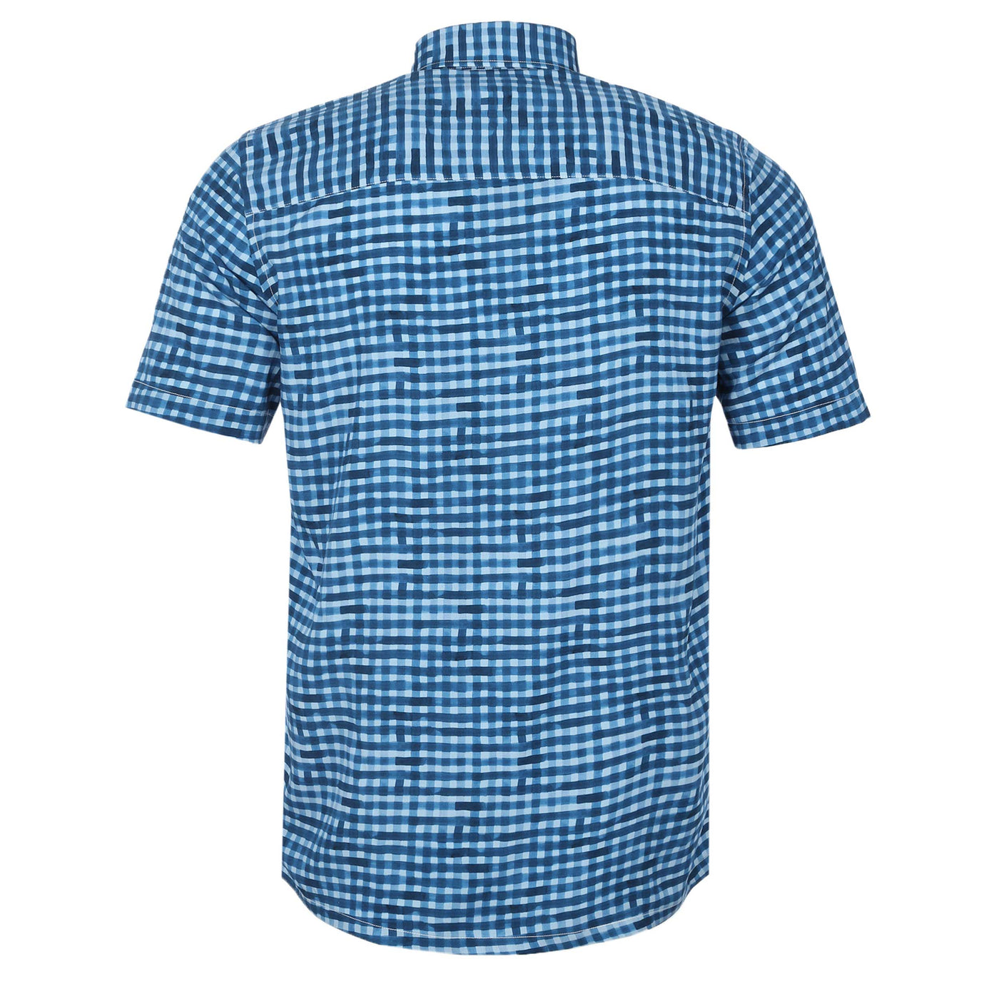 Canali Small Check Print SS Shirt in Blue Print Back