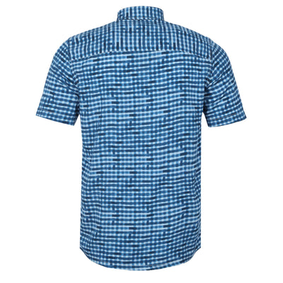 Canali Small Check Print SS Shirt in Blue Print Back