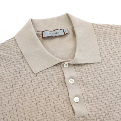 Canali Weave Front Knitted Polo in Beige Collar