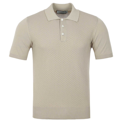 Canali Weave Front Knitted Polo in Beige