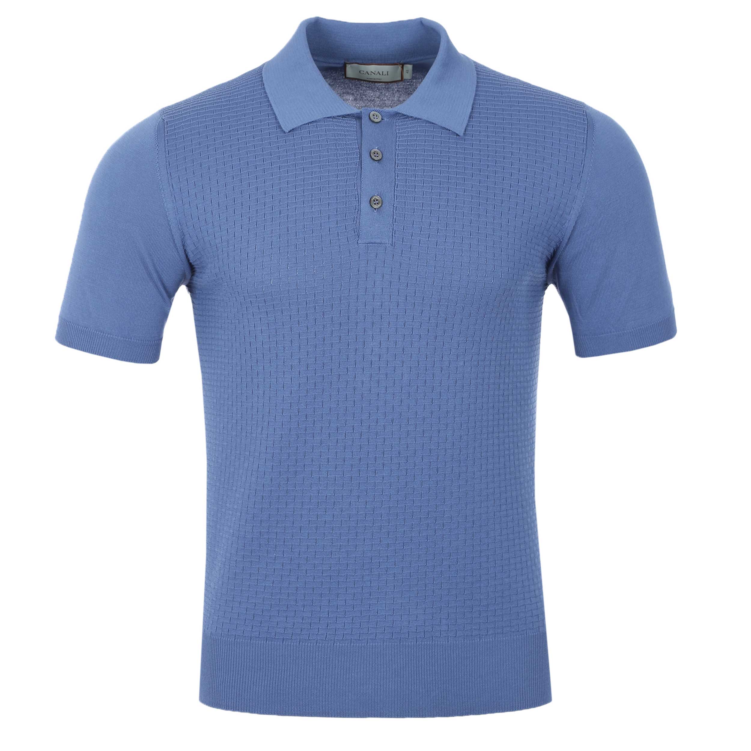 Canali Weave Front Knitted Polo in Light Blue