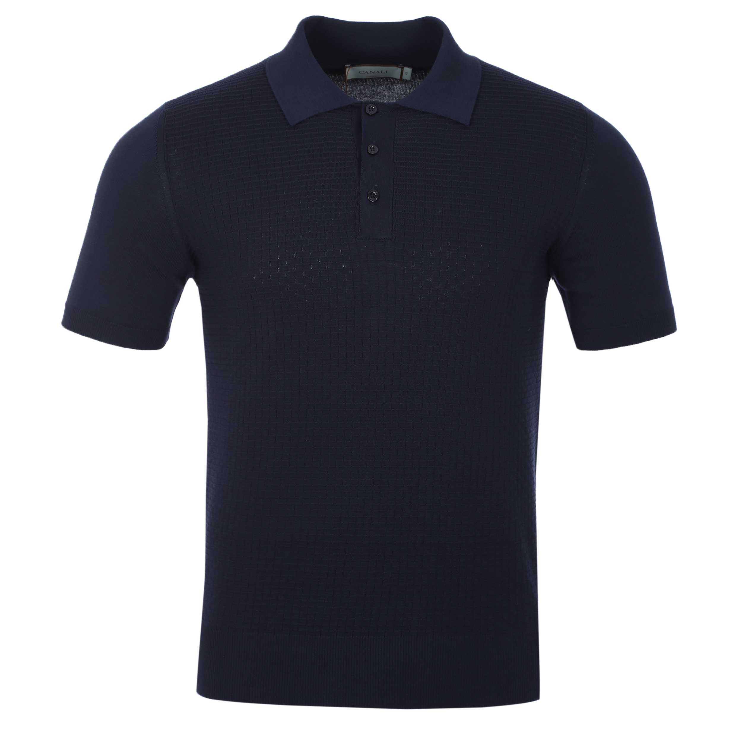 Canali Weave Front Knitted Polo in Navy