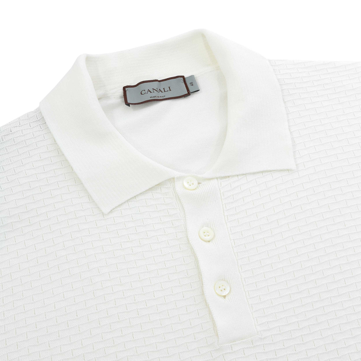 Canali Weave Front Knitted Polo in White