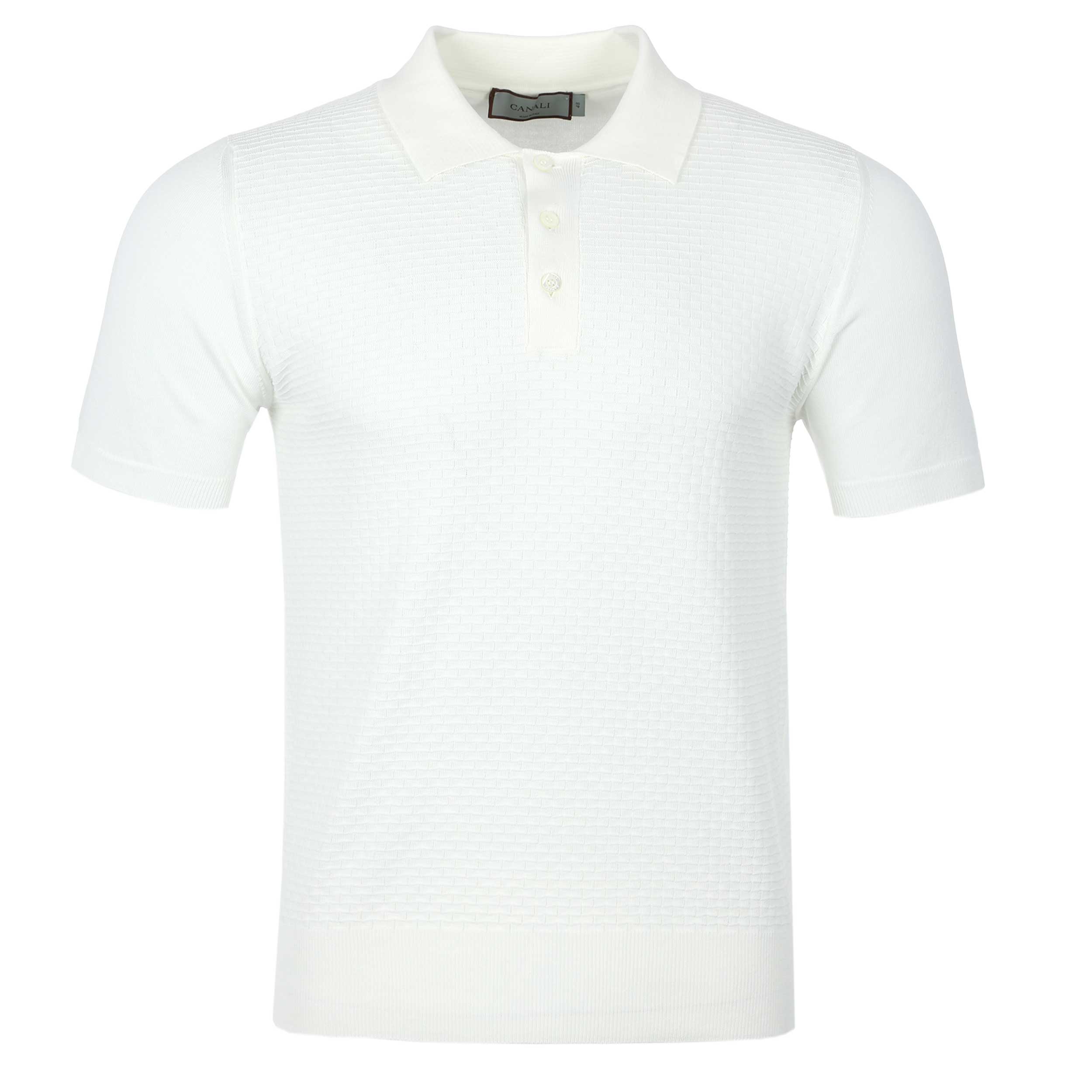 Canali Weave Front Knitted Polo in White