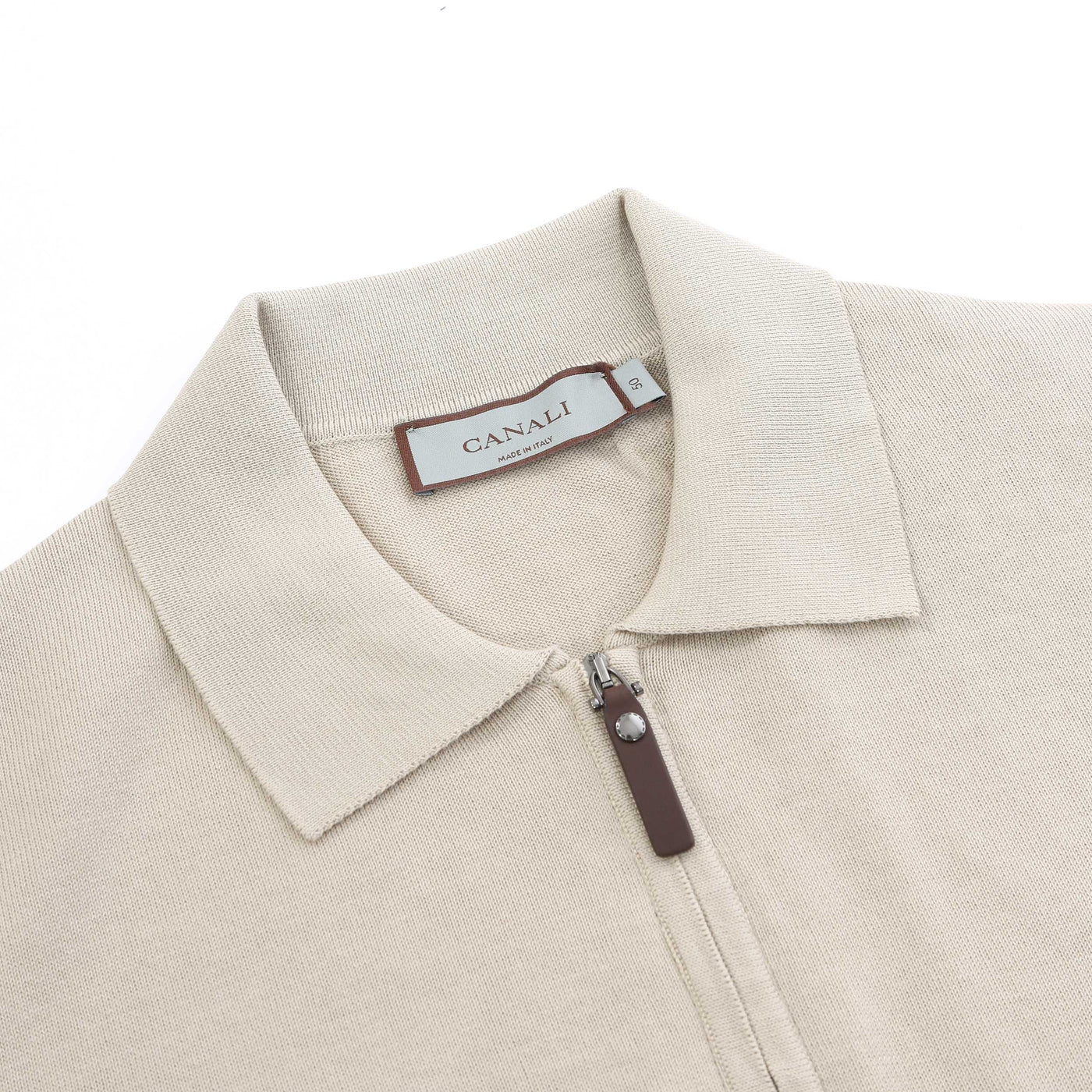 Canali Zip Polo Shirt in Beige Collar