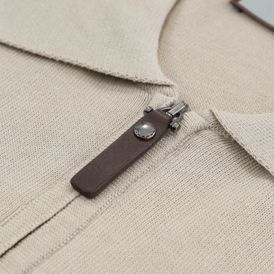 Canali Zip Polo Shirt in Beige Zip Pull