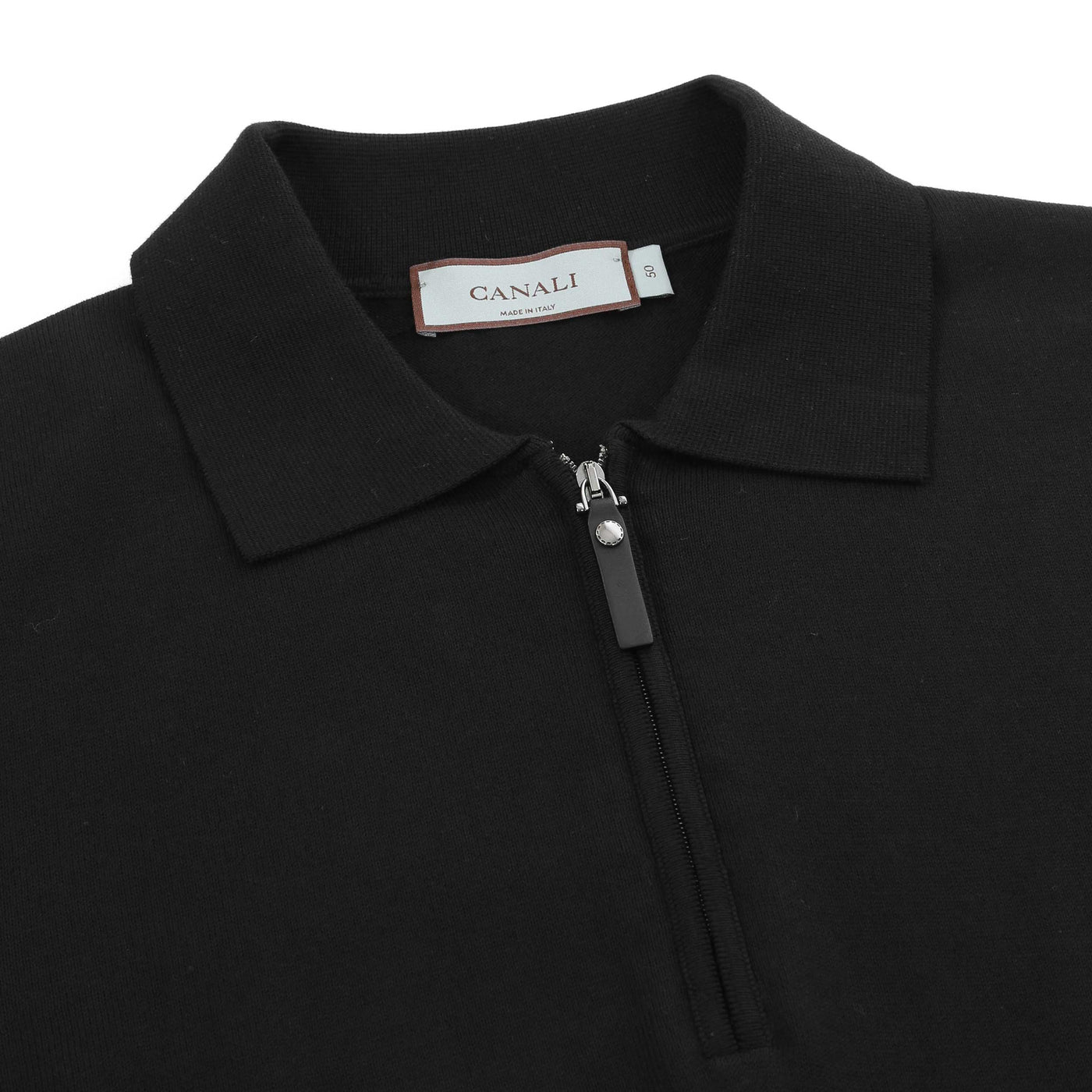 Canali Zip Polo Shirt in Black Placket