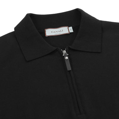 Canali Zip Polo Shirt in Black Placket