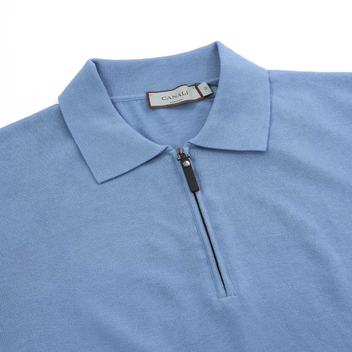 Canali Zip Polo Shirt in Light Blue Placket