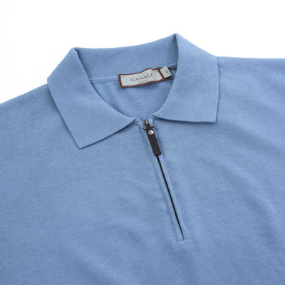 Canali Zip Polo Shirt in Light Blue Placket