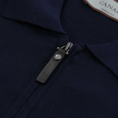 Canali Zip Polo Shirt in Navy Zip