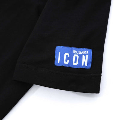 Dsquared2 Square Icon Label T Shirt in Black Blue Sleeve Logo