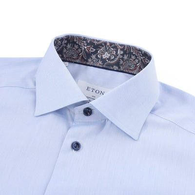 Eton Floral Trim Shirt in Sky Blue Collar