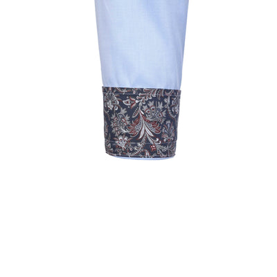 Eton Floral Trim Shirt in Sky Blue Cuff Trim