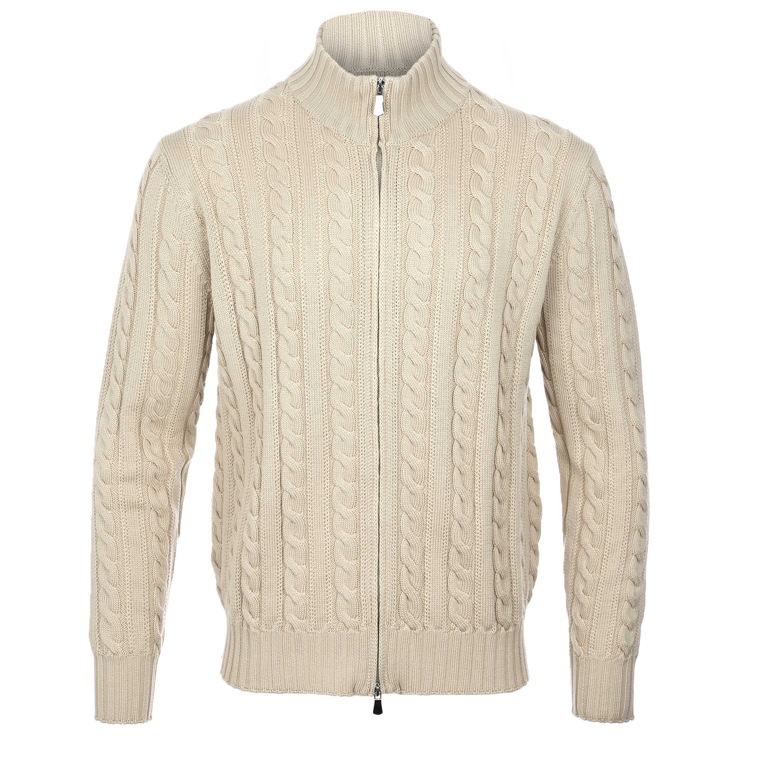Filippo De Laurentiis Extrafine Merino Cable Knit Zip Knitwear in Beige