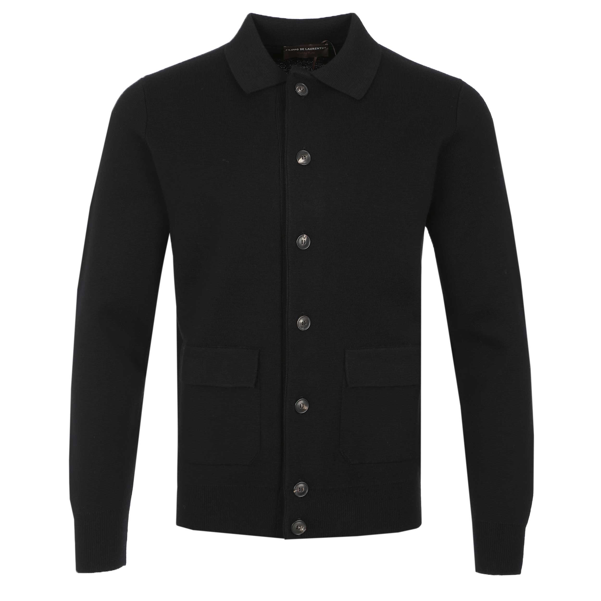 Filippo De Laurentiis Merino Button Thru Cardigan in Black
