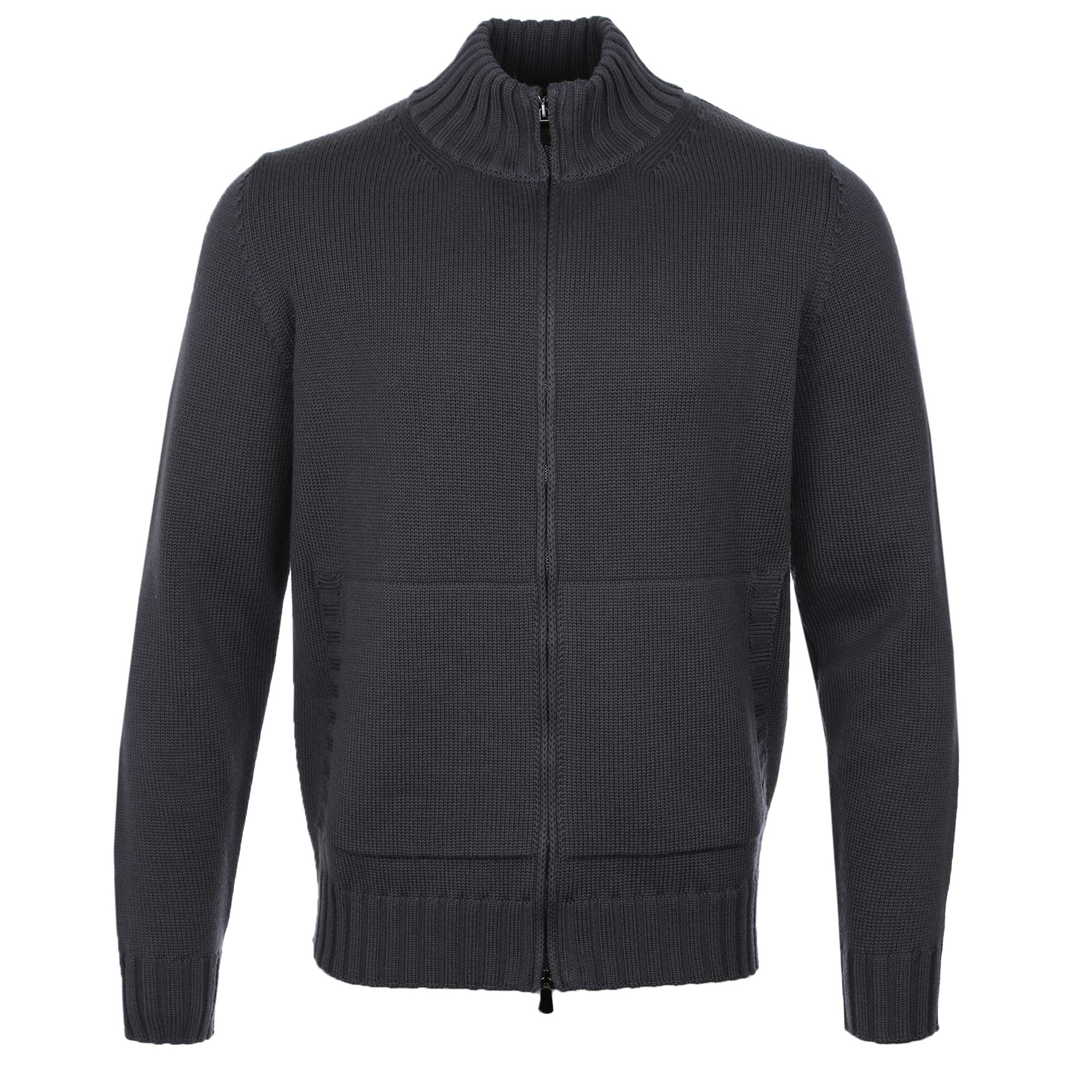Filippo De Laurentiis Merino Full Zip Cardigan in Gunmetal Grey