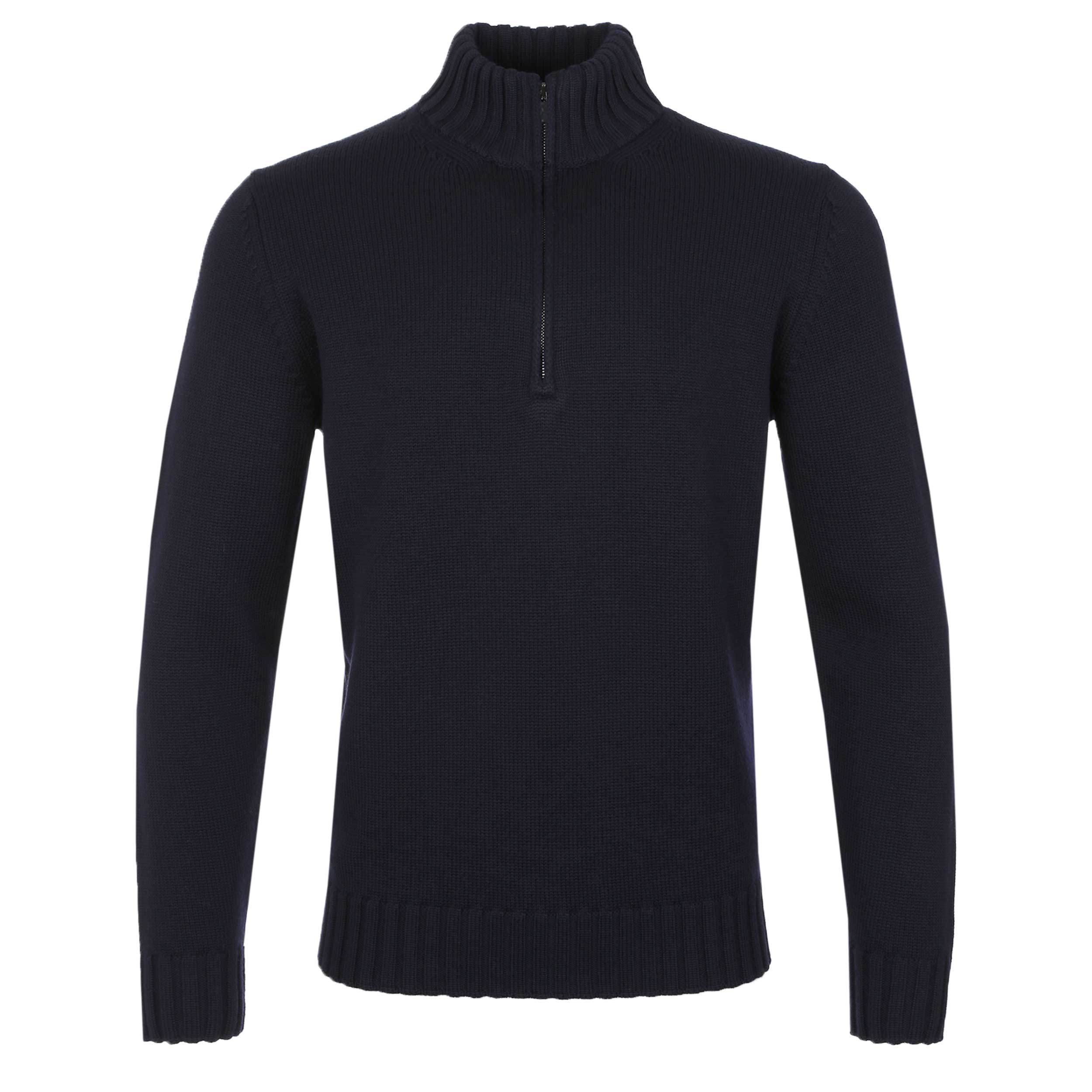 Filippo De Laurentiis Merino Quarter Zip Knitwear in Ink Navy