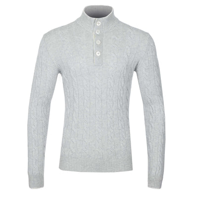Gran Sasso 4 Button Chunky Cable Knitwear in Light Grey