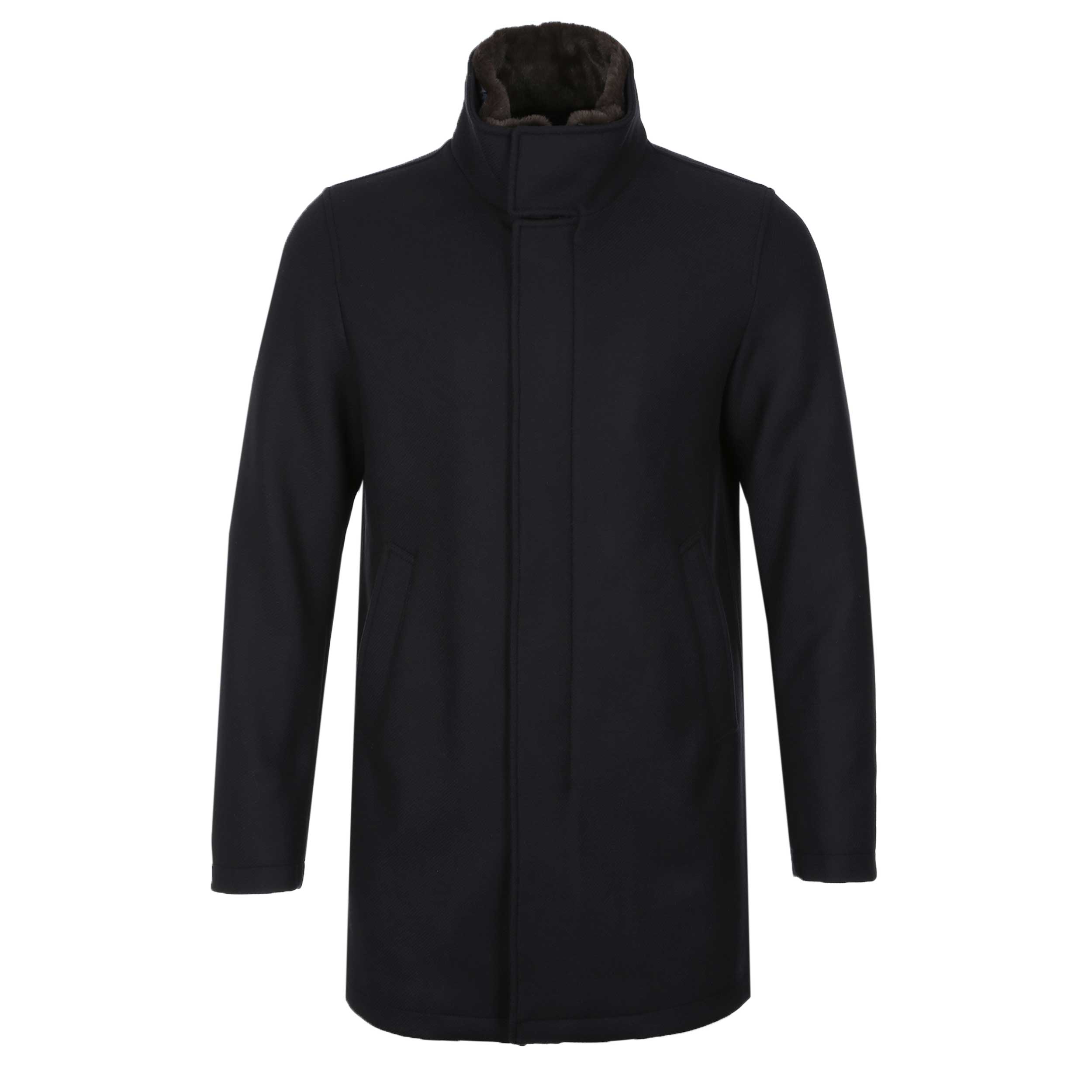 Herno Carcoat Fur Trim Jacket in Navy