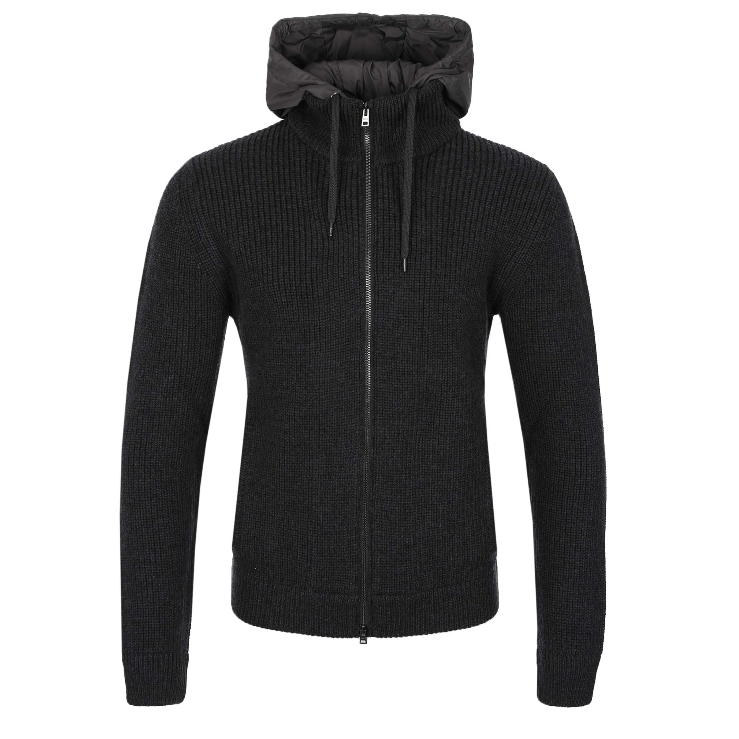 Herno Hybrid Hooded Cardigan in Anthracite