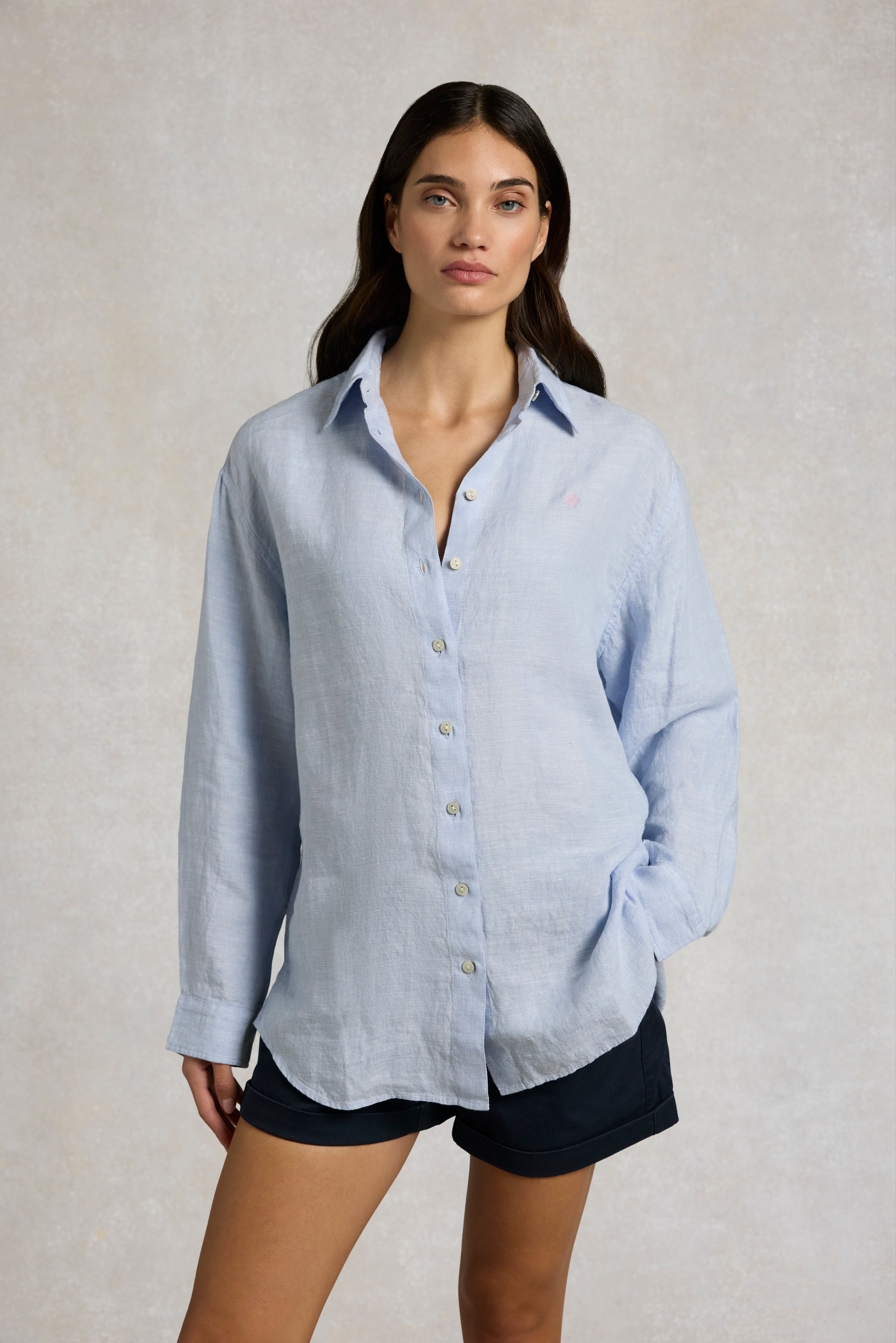 Holland Cooper Amalfi Linen Shirt in Light Blue Linen