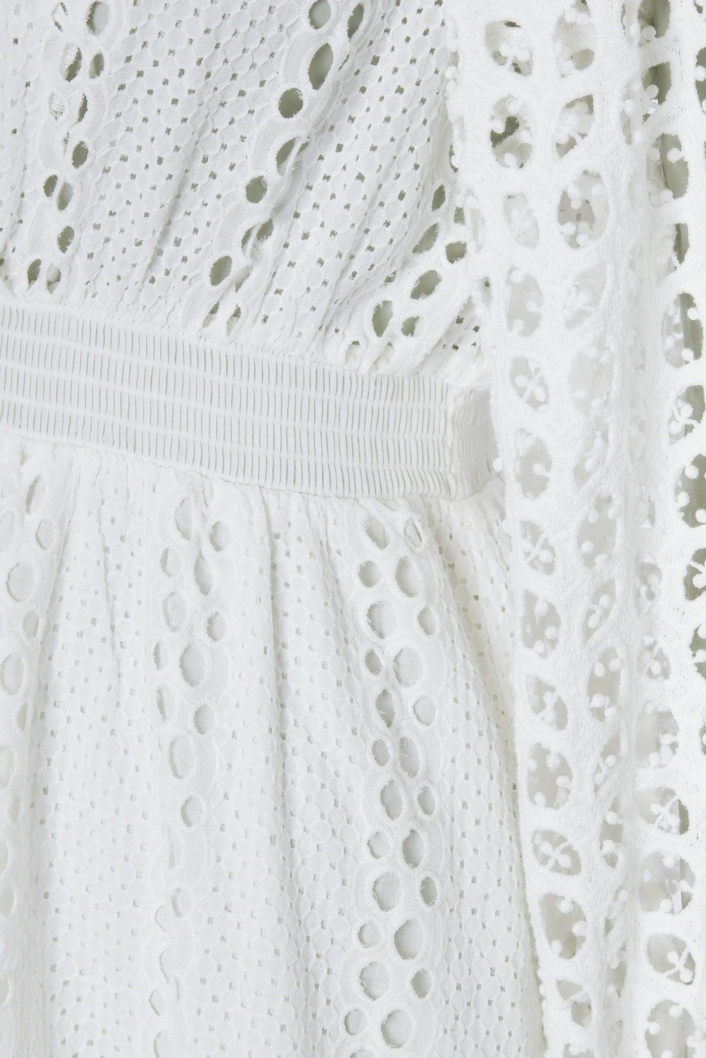 Holland Cooper Broderie Lace V Neck Midi Dress in White | Holland Cooper