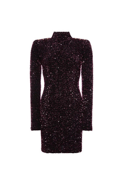 Holland Cooper Cara Sequin Mini Dress in Burgundy Front