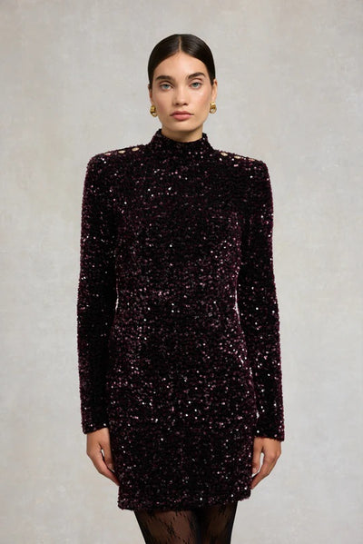 Holland Cooper Cara Sequin Mini Dress in Burgundy