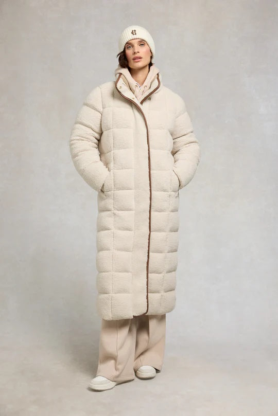 Holland Cooper Classic Embroidered Ladies Beanie Hat in Cream Model