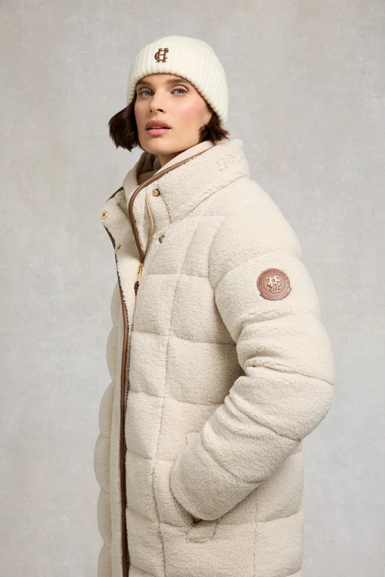 Holland Cooper Classic Embroidered Ladies Beanie Hat in Cream