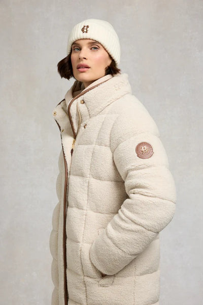 Holland Cooper Classic Embroidered Ladies Beanie Hat in Cream