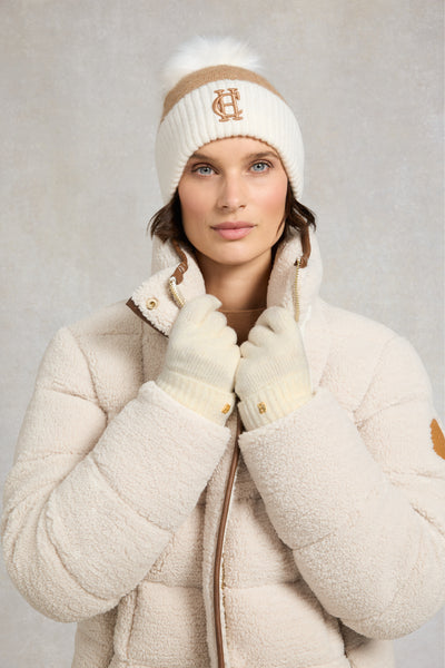 Holland Cooper Classic Logo Knitted Gloves in Cream