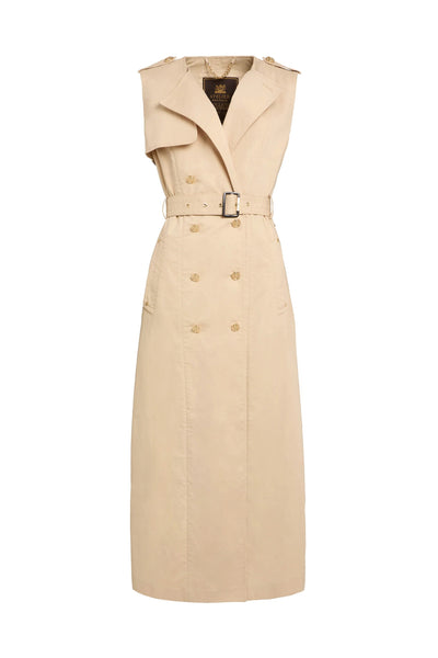 Holland Cooper Collarless Trench Gilet in Stone Front
