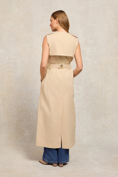 Holland Cooper Collarless Trench Gilet in Stone Model Back