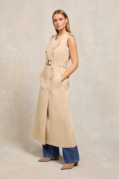 Holland Cooper Collarless Trench Gilet in Stone