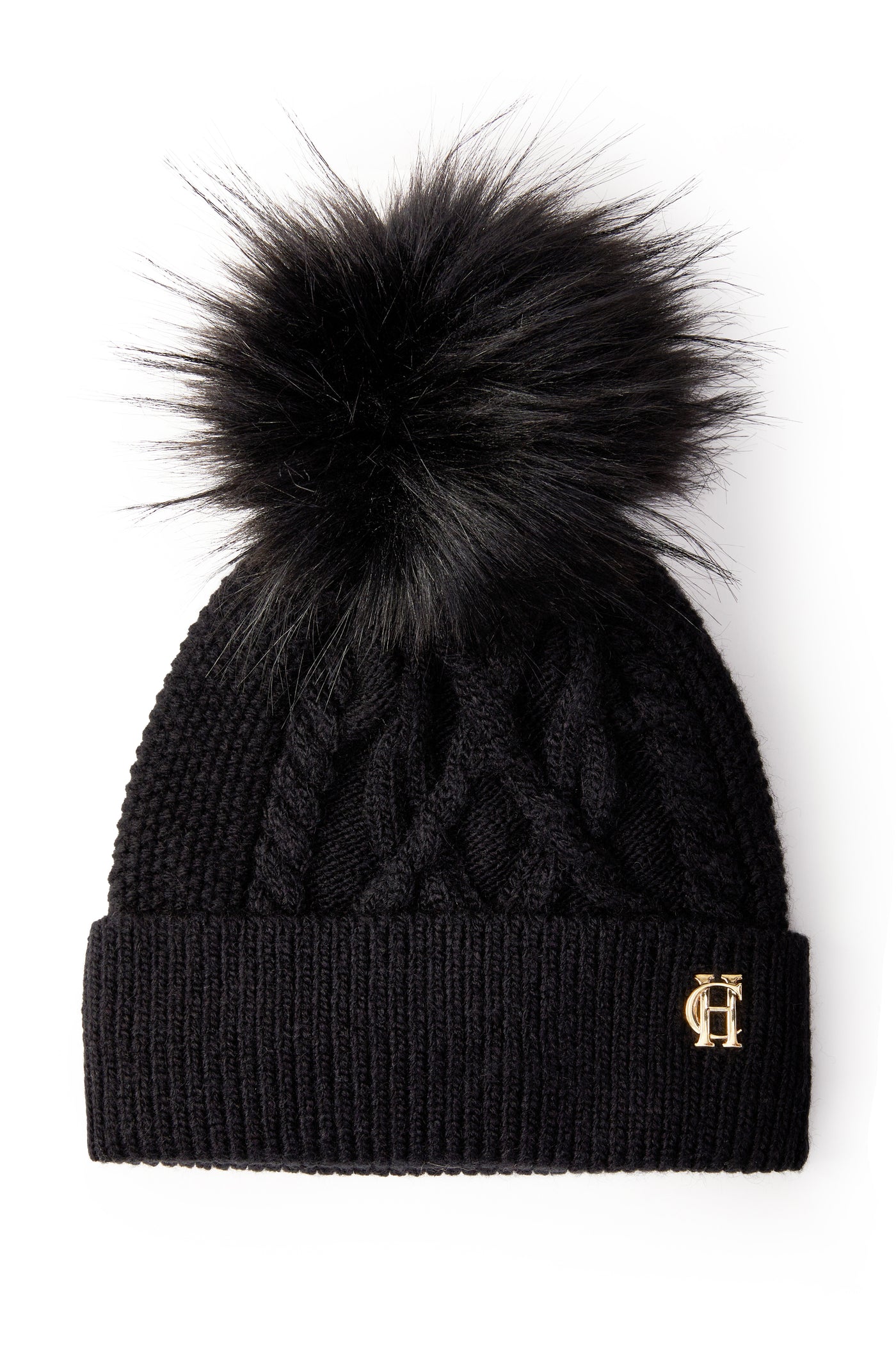 Holland Cooper Cortina Ladies Bobble Hat in Black Front