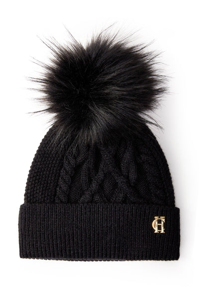 Holland Cooper Cortina Ladies Bobble Hat in Black Front
